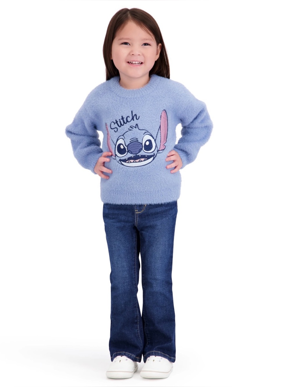 Disney Stitch Baby Girls 18M Blue Fuzzy Sequin Pullover Sweater‎ NWT